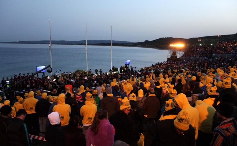 Australians and New Zealanders take part in a dawn service, part of Anzac Day commemorations, April 25, at Gallipoli, to mark the anniversary of the ill-fated landing of the Australian and New Zealand Army Corps (ANZAC) during World War I. More than 10,000 New Zealand and Australian servicemen died in the failed eight-month campaign on the peninsula, and Gallipoli has become a defining symbol of courage and comradeship for the two nations.