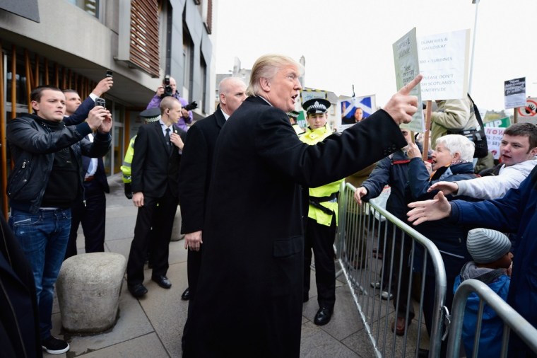 Donald Trump speaks to members of public following his address to the Scottish Parliament on Wednesday.