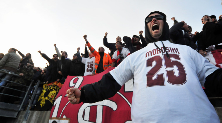 AS Livorno fans wear jerseys bearing the number 25 as they pay tribute to Piermario Morosini during the Serie B match between AS Livorno and AS Cittadella at Stadio Armando Picchi on April 24, in Livorno, Italy. Italian footballer Piermario Morosini of Livorno died, aged 25, after collapsing from a cardiac arrest whilst playing in the Italian Serie B match between Pescara Calcio and AS Livorno in Pescara on April 14.