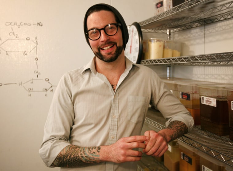 Chef Sam Mason of Empire Mayonnaise in his refrigerated work space and pseudo science lab.