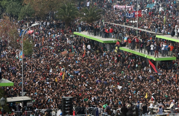 Thousands of students take part in a protest April 25 in Santiago, Chile. The students are demanding that the government of President Sebastian Pinera provide high quality and free public education.