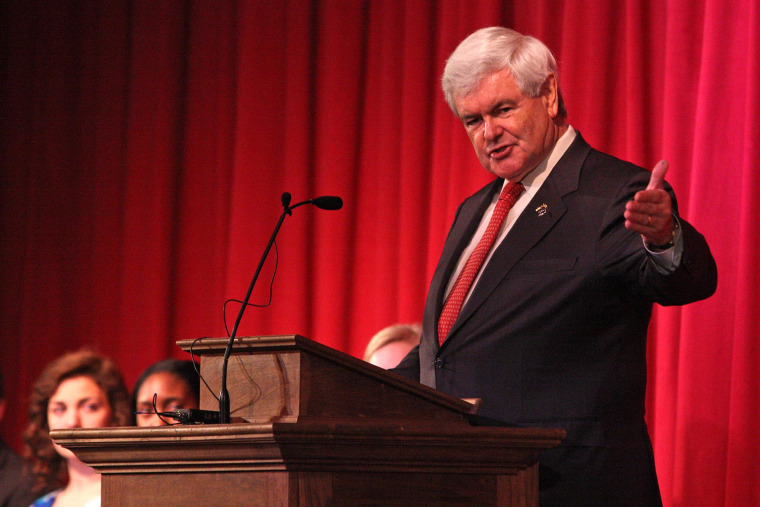 Republican presidential candidate, former House Speaker Newt Gingrich talks with students at Thomas Jefferson Classical Academy in Rutherford, N.C., on Wednesday, April 25, 2012 during his recent campaigning tour of North Carolina.