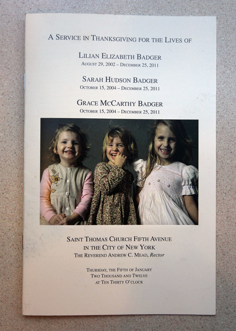 Three sisters who died in a Christmas Day fire appear on a funeral program on January 5 in New York City. Hundreds of people attended the service to remember Lilian Badger, 9, and her twin sisters Sarah and Grace, 7, who died in the blaze in Stamford, Conn., on Christmas morning.
