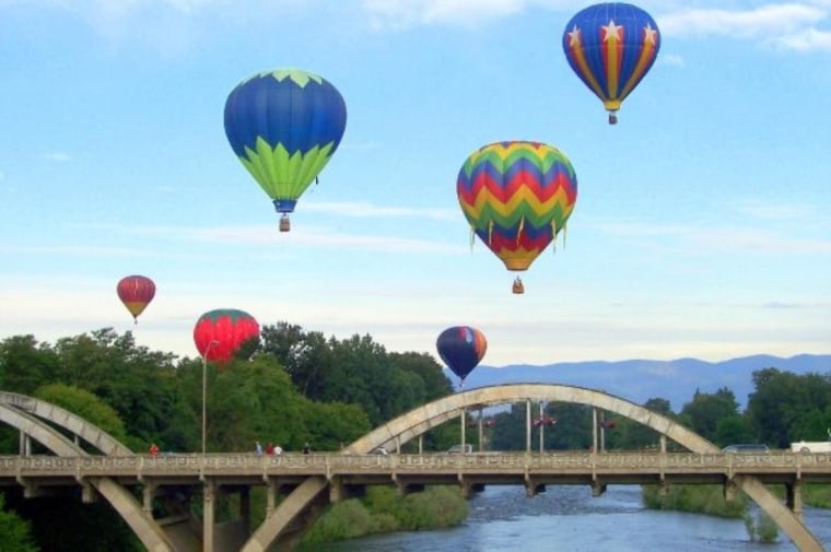 Balloons over Caveman Bridge, Grants Pass, Ore.