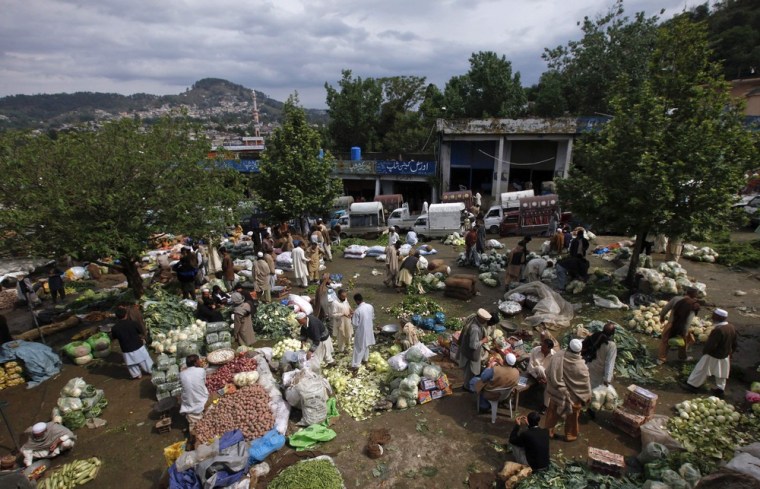 A view of a wholesale vegetable market in Abbottabad.