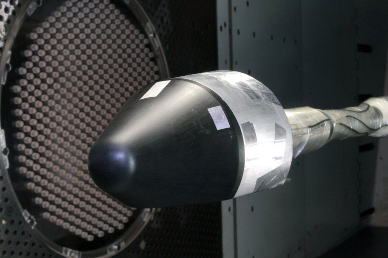 Blue Origin's next-generation Space Vehicle undergoes wind tunnel tests to refine its innovative biconic shape.