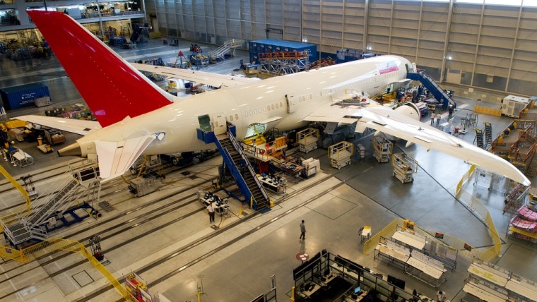 A new Boeing 787 Dreamliner being built for Air India is seen on the production line at Boeing's new production facilities in North Charleston, South Carolina on Friday.