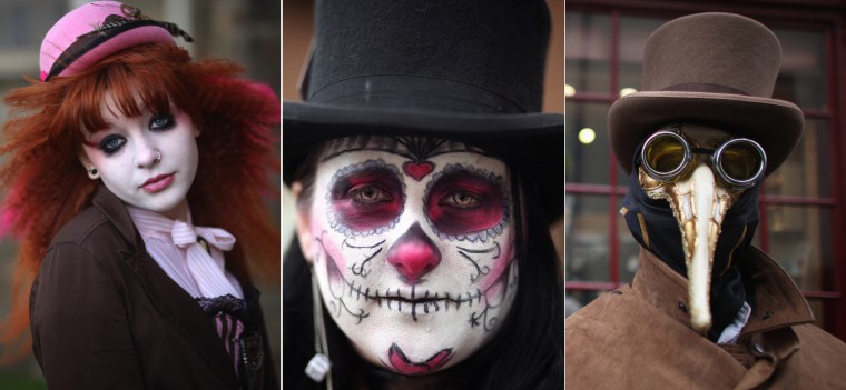 Goths show off their make-up and dress.