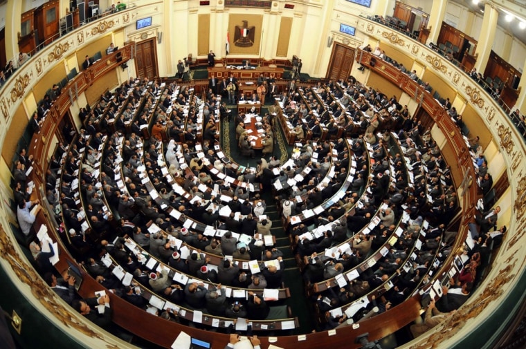 A meeting of the Egyptian parliament in Cairo, Egypt on March 11, 2012. Local media reports say Egypt's Islamist-dominated parliament decided Sunday to temporarily halting its sessions, a protest against the military rulers' refusal to sack the government of Prime Minister Kamal al-Ganzouri. The group has accused the government, appointed in December 2011, of incompetence.