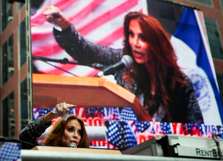 Pam Geller a well-known critic of Islam, delivers a speech during a