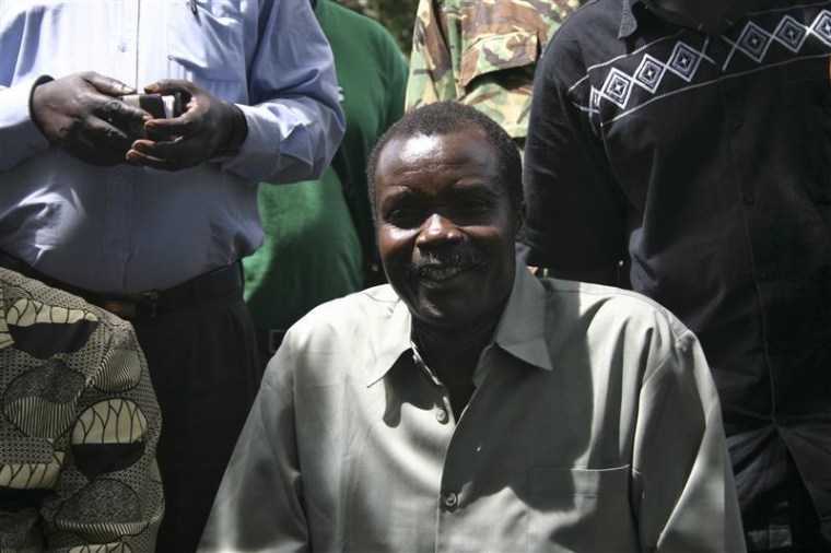 Lord Resistance Army's Major General Joseph Kony poses at peace negotiations between the LRA and Ugandan religious and cultural leaders in Ri-Kwangba, in southern Sudan, in November 2008.