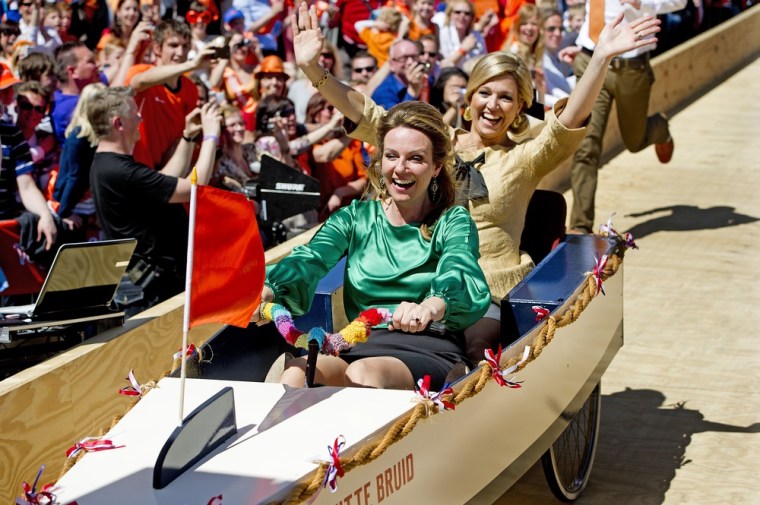 Princess Annette, left, and Princess Maxima participate in a soapbox race in Rhenen.