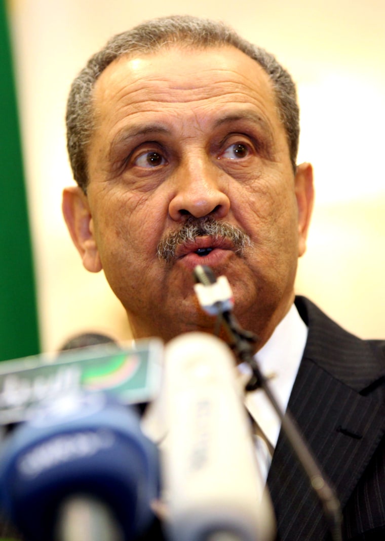 This file picture taken on March 19, 2011 in Tripoli shows Libyan Oil Minister Shokri Ghanem speaking during a press conference.