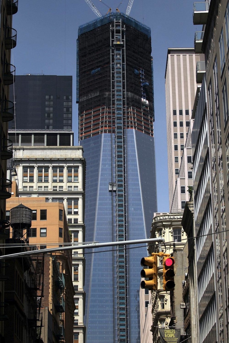 The new One World Trade Center building, which is under construction on the site of the destroyed original World Trade Center, is viewed on April 30, 2012 in New York City. One World Trade officially surpassed the height of the Empire State Building today to become New York City's tallest building. With its unfinished frame the building stands at a little more than 1,250 feet high. Referred to as the