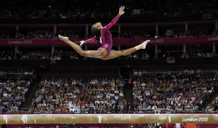 U.S. gymnast Gabrielle Douglas performs on the balance beam during the artistic gymnastics women's individual all-around competition at the London 2012 Summer Olympics, Aug. 2.
