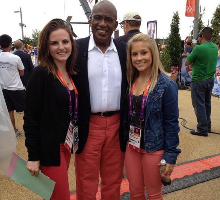 Al admits that TODAY staffer Sarah Dunham and Olympian Shawn Johnson wear the salmon pants better.