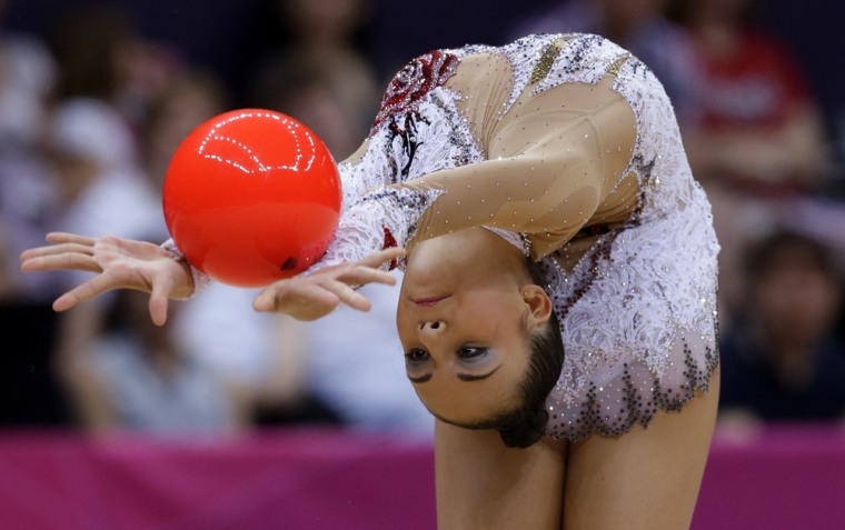 Germany's Jana Berezko-Marggrander performs during the rhythmic gymnastics individual all-around qualifications at at the 2012 Summer Olympics, Thursday, Aug. 9.
