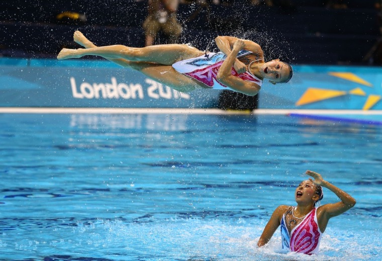 China competes in the Women's Teams Synchronized Swimming Free Routine final on Day 14 of the London 2012 Olympic Games at the Aquatics Centre on August 10.