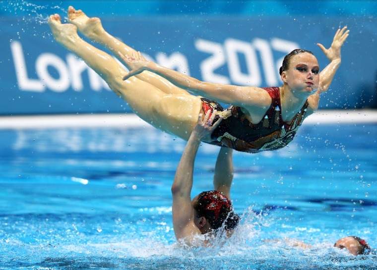 Russia competes in the Women's Teams Synchronized Swimming Free Routine final on Day 14 of the London 2012 Olympic Games at the Aquatics Centre on August 10.