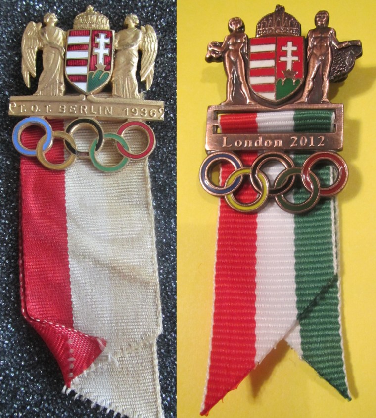 Hungary's London 2012 athletes pin looks almost identical to Hungary's Berlin 1936 athletes badge, which was made by the Hungarian Mint and is highly-coveted because of its quality and beauty.