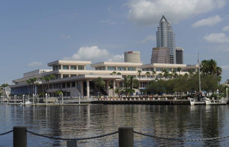 The Tampa Convention Center is seen Aug. 3 in downtown Tampa, Fla. The Republican National Convention will be held in Tampa on Aug. 27-30.