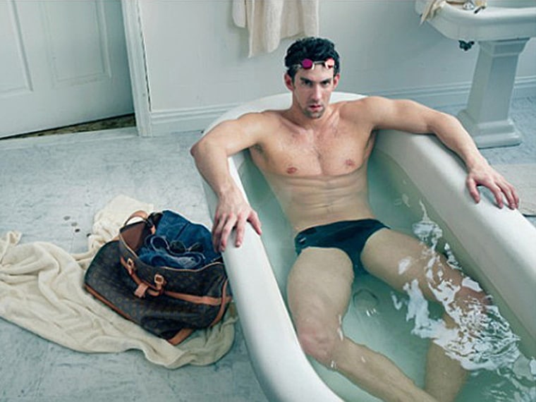 Olympian Michael Phelps shows off his swimming Speedo for fashion giant Louis Vuitton.