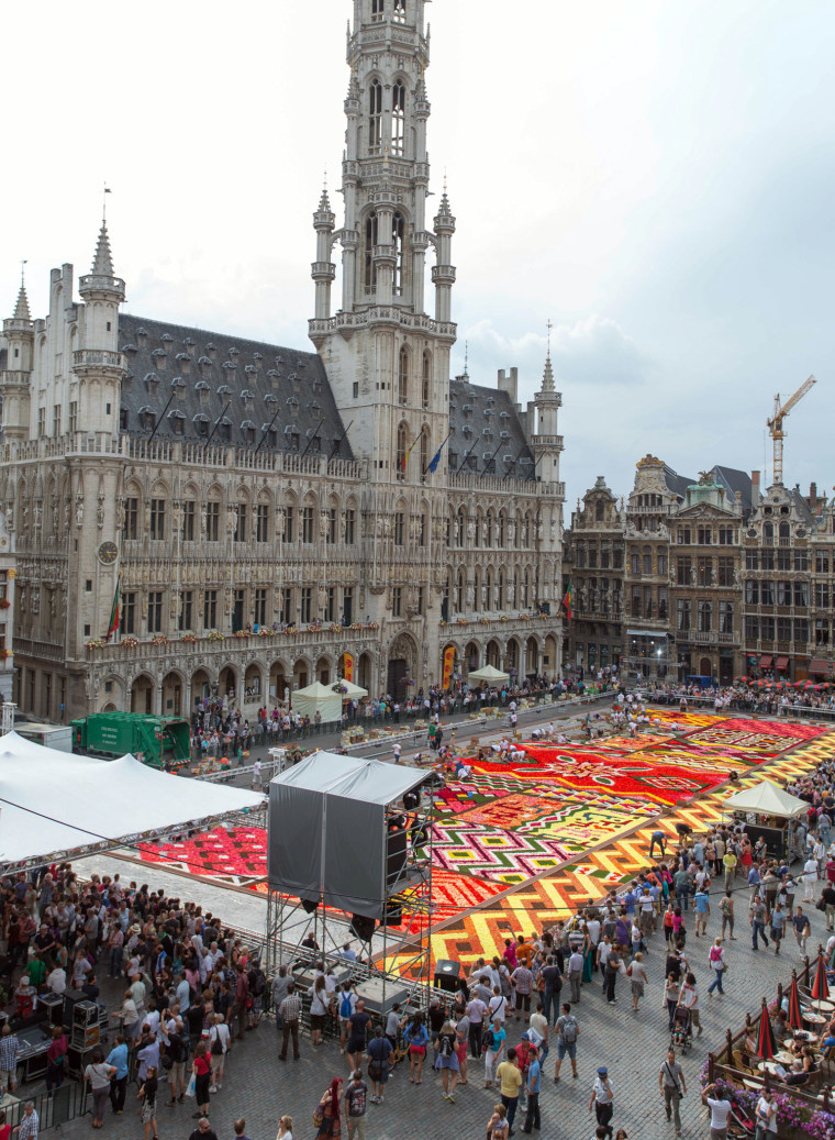 A general view of the giant flower carpet, at the Grand Place in Brussels, Belgium, on Aug. 14. The biennial flower carpet is made of thousands of Begonias and takes place during 4 days.
