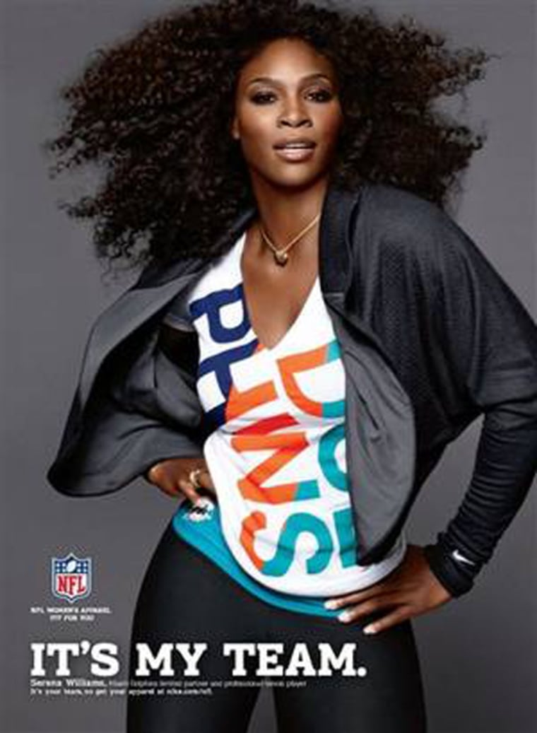 Serena Williams also models in the NFL's women's apparel campaign.