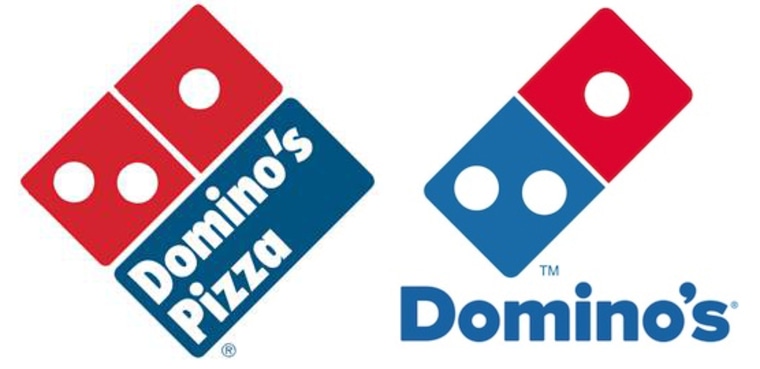 A comparison of Domino's old logo, left, and the new logo on the right.