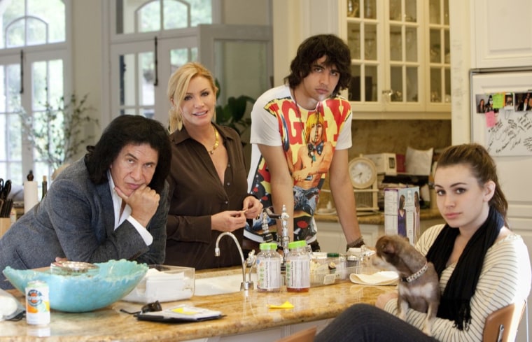 Gene Simmons, Shannon Tweed, Nick Simmons and Sophie Simmons in \"Gene Simmons Family Jewels.\"