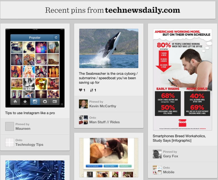 Pinterest's in-app browser for iPad shows most recent pins from websites.