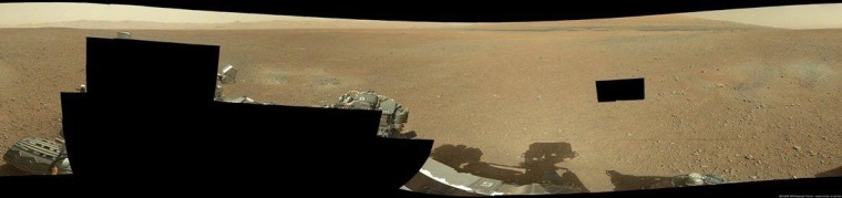 A scaled-down version of a high-resolution panorama from NASA's Curiosity rover is still missing a few pieces. Click on the image for larger-format files.