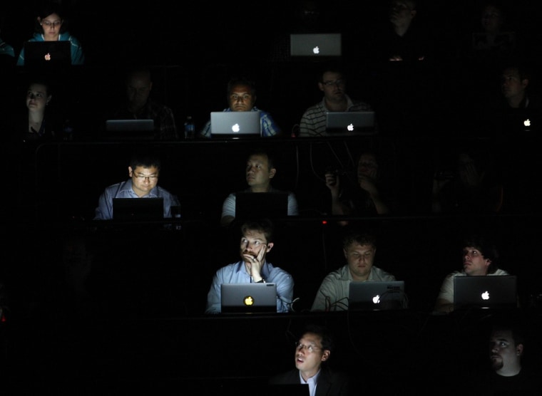 A press conference with users on their computers