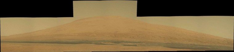 This true-color view shows the Mastcam view of Mount Sharp's peak in color. The colors are more muted than they would be on Earth, due to lighting conditions.