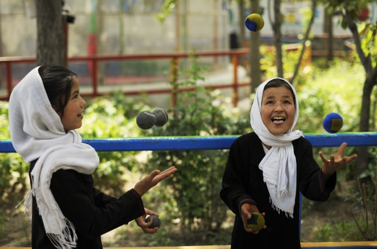 Afghan jugglers rehearse before the 7th Afghanistan Juggling Championships in Kabul on Aug. 27.