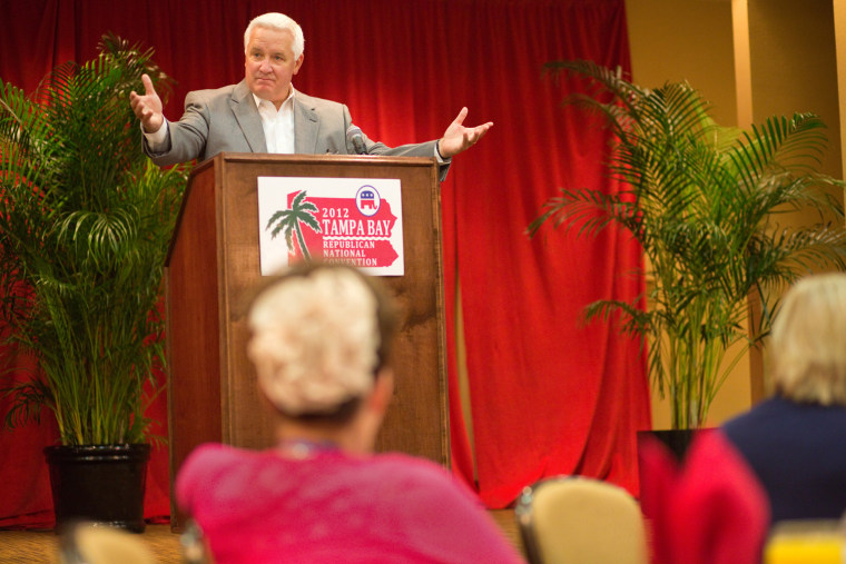 Pennsylvania Governor Tom Corbett addresses a breakfast meeting of his state's RNC delegation in Tampa, Fla., Aug. 27, 2012.