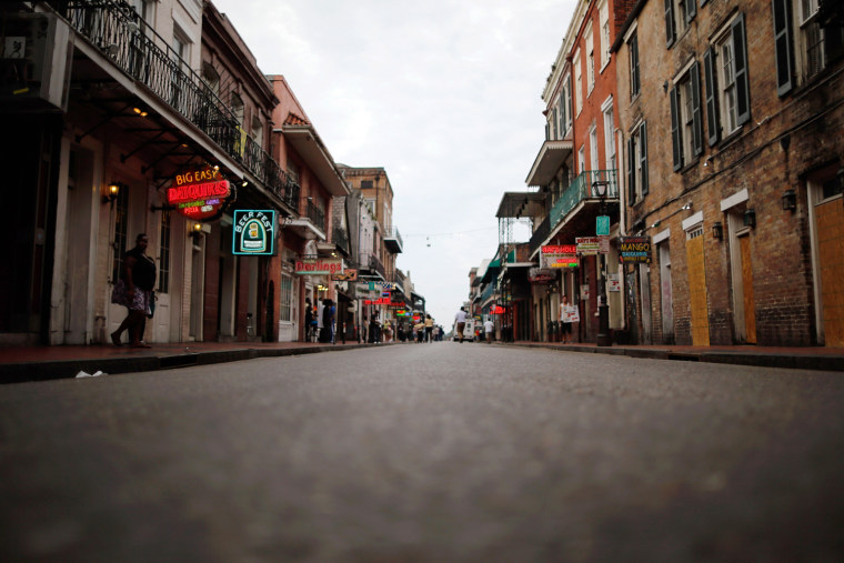 Bourbon street remains virtually empty ahead of Tropical Storm Isaac on August 27, in New Orleans, Louisiana. Tropical Storm Isaac is expected to strengthen into at least a Category 1 hurricane before making landfall near Louisiana.