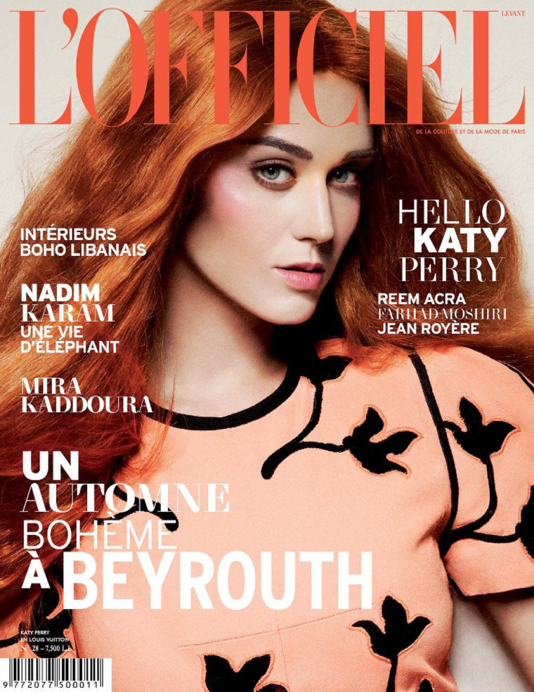 Katy Perry sports reddish-orange hair on the cover of L'Officiel Paris.