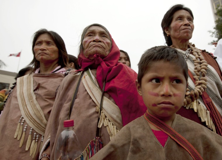 Ashaninkas Indians attend a memorial honoring the victims of the two-decade fight between the military and Shining Path rebels in Lima, Peru, on Aug. 28. Between 1980 and 2000 tens of thousands of Peruvians died during the Maoist-inspired Shining Path insurgency.