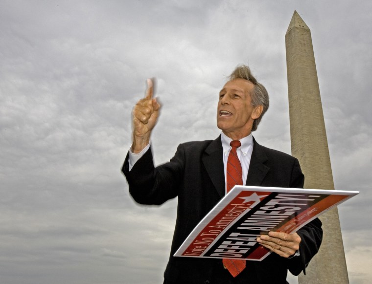Former Virginia Rep. Virgil Goode speaks near the Washington Monument during a rally sponsored by the Minutemen Project in June 2007.
