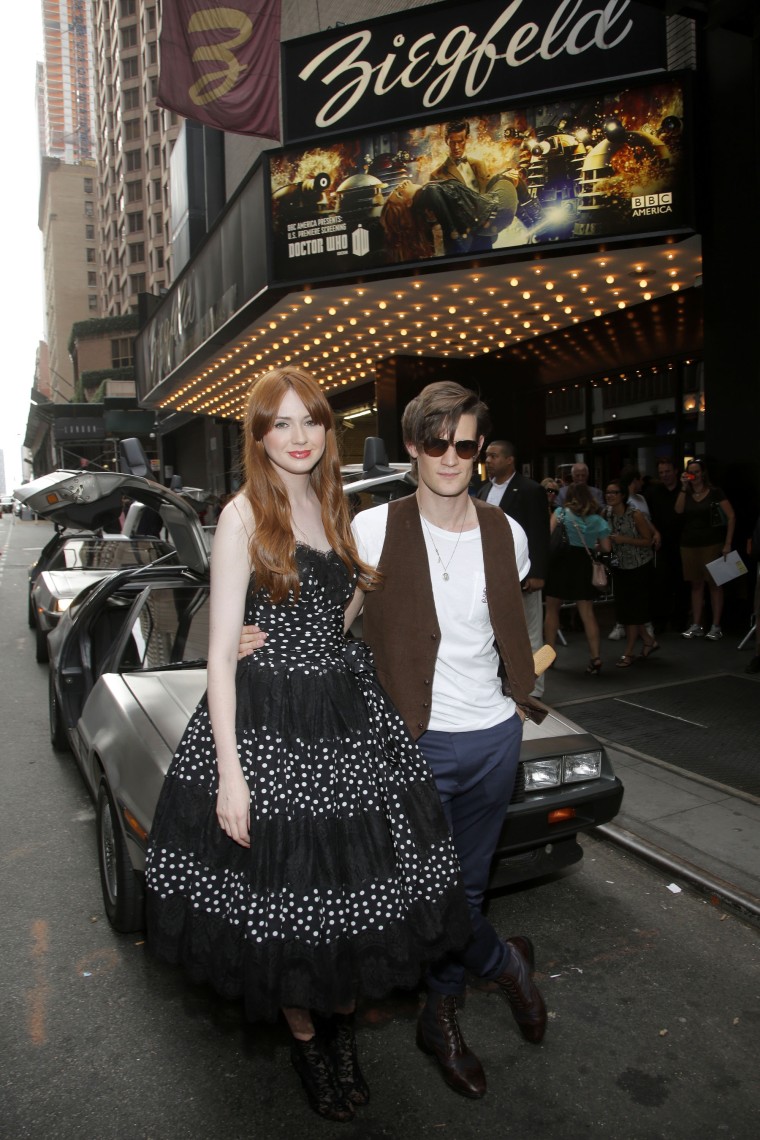 Matt Smith and Karen Gillan arrived at the Ziegfeld Theater in DeLoreans on Aug. 25 in New York.