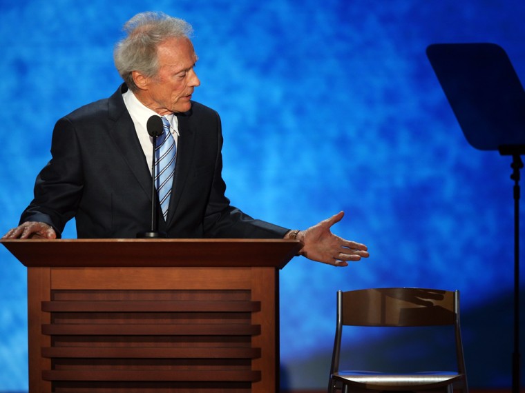 Actor Clint Eastwood spoke to a chair that served as a stand in for the president during the final day of the Republican National Convention.