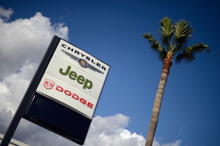 A Chrysler Jeep and Dodge dealership is shown on November 9, 2012 in Glendale, California. Chrysler reported that sales rose 14 percent last month.