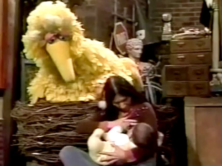 In a Sesame Street from 1977, Buffy St. Claire explains breastfeeding to Big Bird.