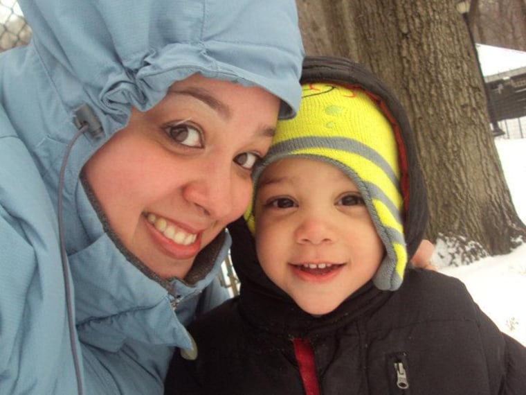 All bundled up: Jennie and son Ean.
