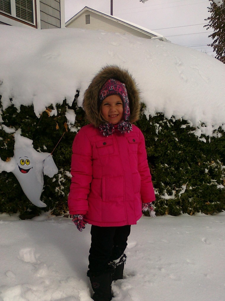 Ella, 5, enjoying an October blizzard.