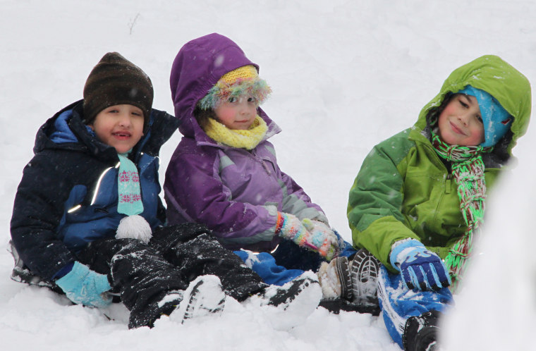 Ben, Kitt and Patch partake in some sledding fun.