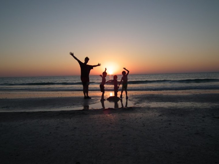 Sunset on the beach with father and sons (Spencer, James, and Wilco)