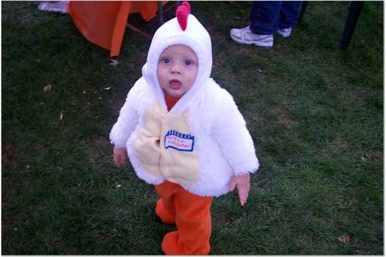 Our son Patrick is 17 months old and was a chicken for halloween this year. We thought he would be annoyed with the hood and want to take the costume off immediately. We were wrong...he loved the costume and the bonus for us is that is kept him warm during the Pumpkin Party that we attended! Everyone said he was the happiest chicken they had ever seen. We agree!