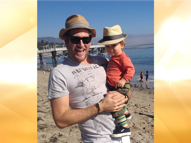 Chef Curtis Stone at the beach with his 1-year-old son, Hudson, who recently celebrated his birthday.